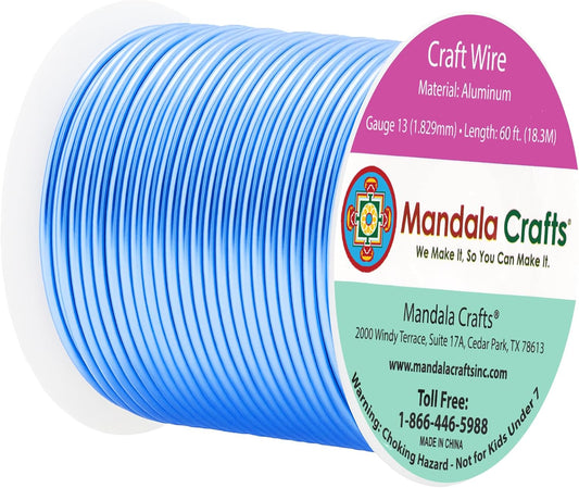 Mandala Crafts 13 Gauge Anodized Aluminum Craft Wire for Jewelry Making - 60 FT Colored Flexible Ice Blue Wire - Bendable for Bonsai Armature Crafting Sculpting - Crafty Corner