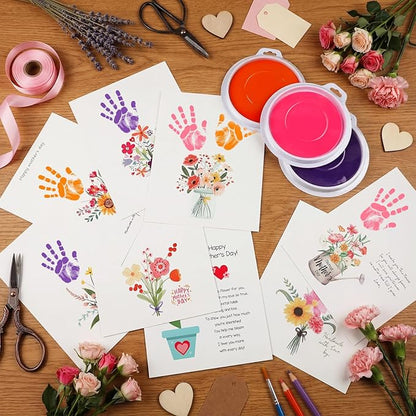 Beeveer 48 Sets Mother's Day Handprint Crafts DIY Religious Hand Keepsake Craft Gifts with Flower Stickers for Mom Dad Home Party Activities(Soft Colors)