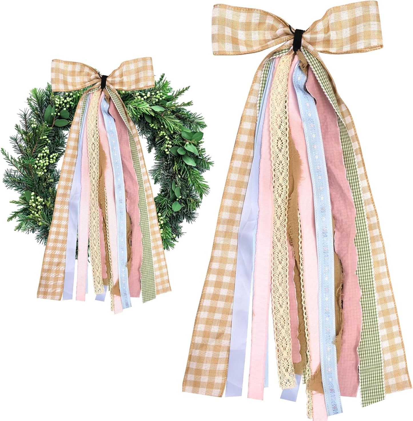 Large Fall Ribbons Bow for Wreath, Orange White Buffalo Plaid Fabric Ribbons Set Assorted Lace Ribbon Blue Pink Clip-On Wreath Sash Ribbon Bundle for Fall Thanksgiving Home Indoor Outdoor Decor - Crafty Corner