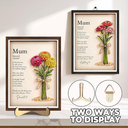 vinatimes Personalized Birthday Gift for Women, Mom Birth Flower Frame, Custom Mum Definition Art Craft Family Keepsake, Gifts for Mothers Day, Grandma, Nana, Nini Gifts, Decorative Sign for Home