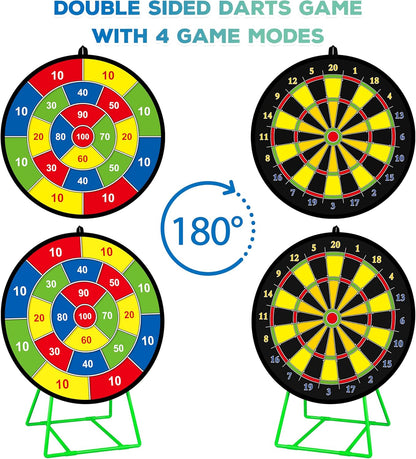 Large Dart Board for Kids, Kids Double-Sided Dart Board with Sticky Balls and Darts, Indoor/Outdoor Sport Fun Party Play Game Toys, Gifts for 3 4 5 6 7 8 9 10 11 12 Year Old Boys Girls