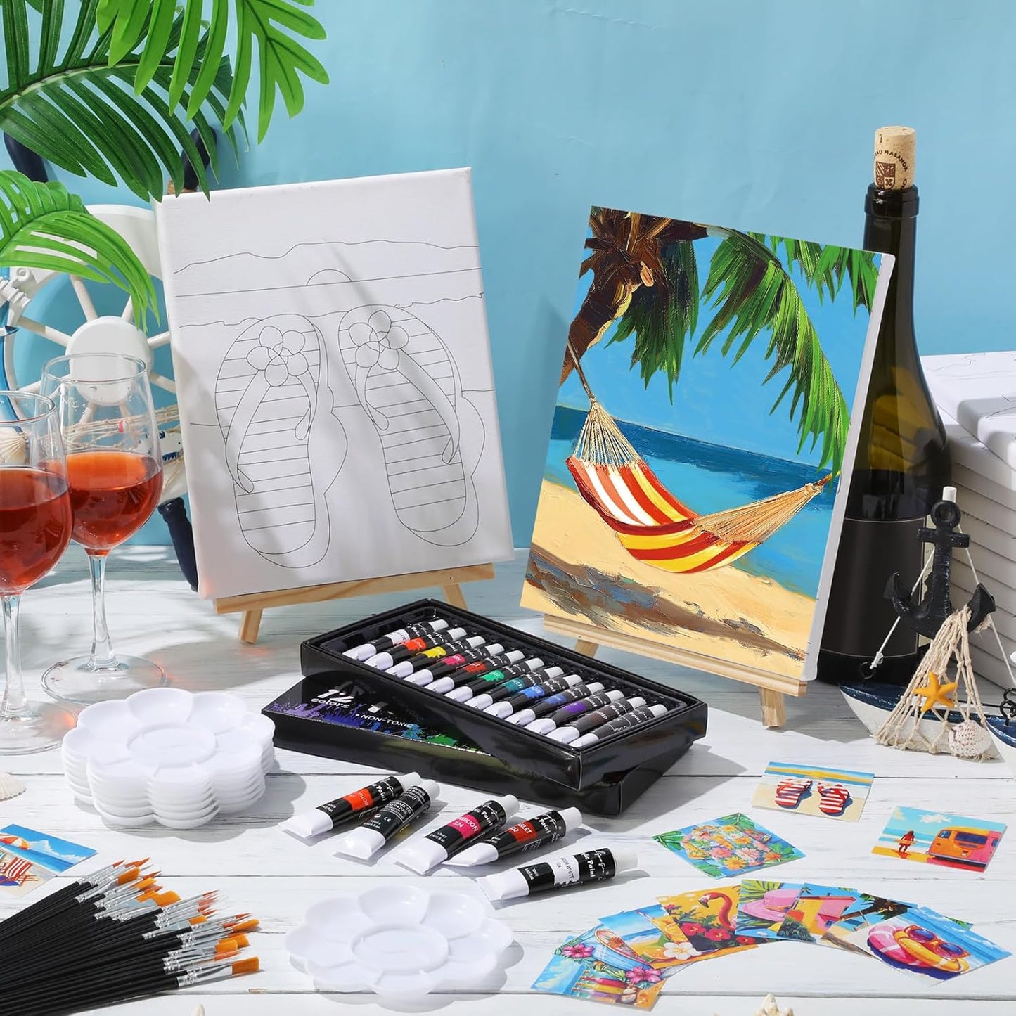 Cholemy 36 Pcs Paint and Sip Kit for Adults 8''x10'' Pre Drawn Canvas for Painting DIY Afro Acrylic Painting Kit Wood Easel Brushes Date Night Bulk for Christmas Party Gifts(Hawaii) - Crafty Corner