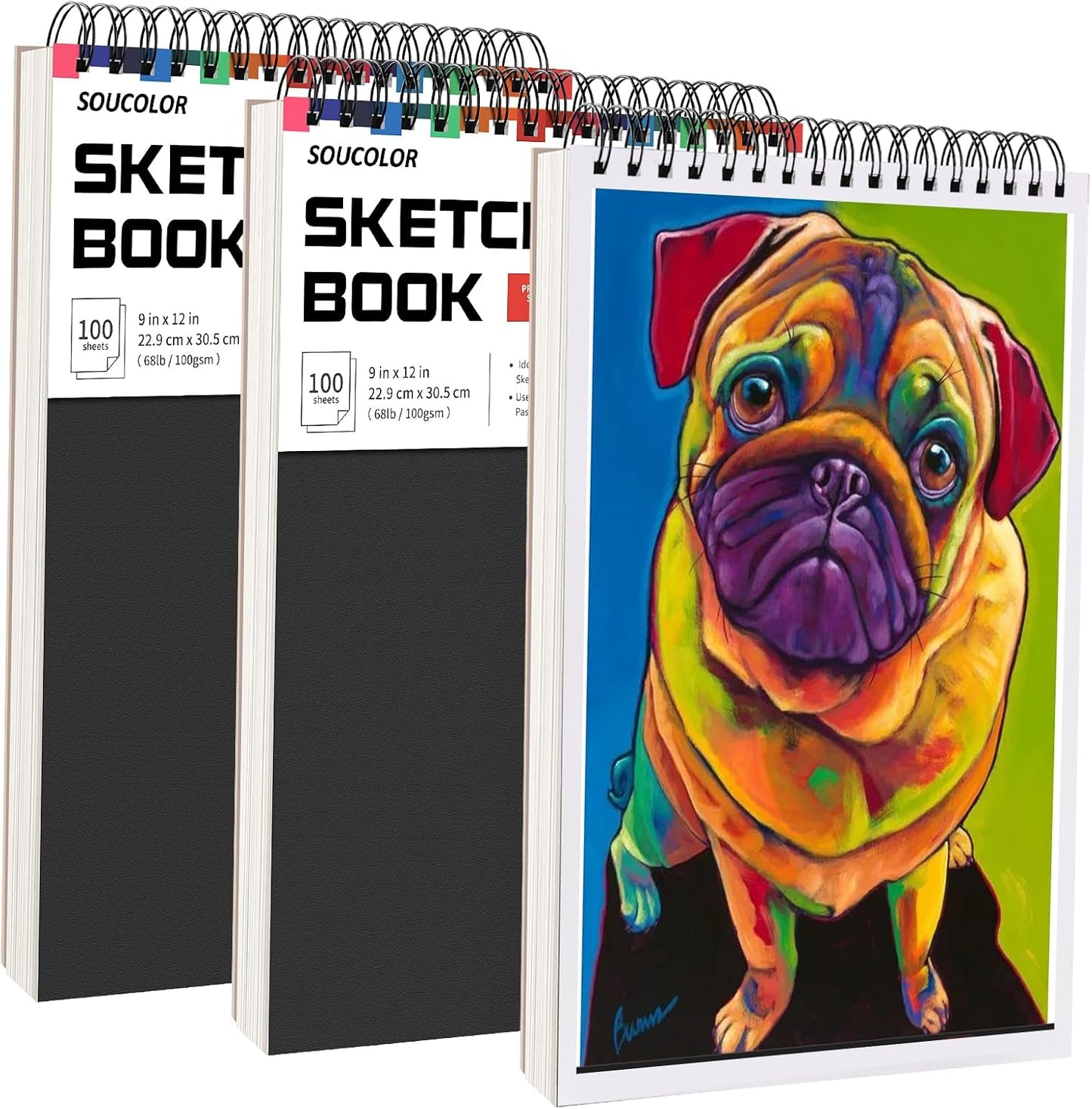 Soucolor Art and Craft Paper for Kids Adults Artists Doodles, School Projects & Home Painting, 9"x12" Bulk Sketch Books 3-Pack (100 Sheets Each) | Spiral Bound Drawing Paper Acid Free (68lb/100gsm) - Crafty Corner