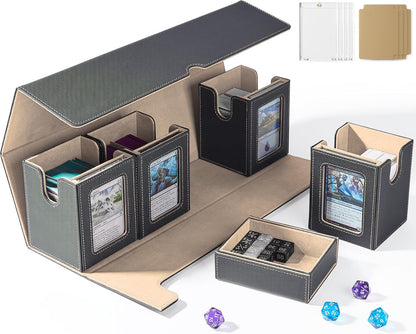 Card Deck Box for MTG with Commander Display, 5 in 1 Card Deck Case Holds 800+ Unsleeved Cards, Strong Magnet Organizer Compatible with Yugioh TCG Sports Cards (Black&Glod)