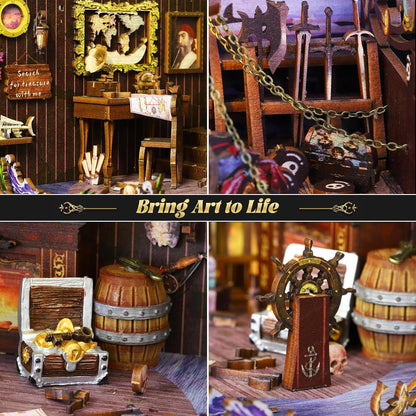 DIY Book Nook Kit Booknooks Bookshelf Insert Decor Miniature House Kits with Sensor Light 3D Puzzles Wooden Dollhouse Arts & Crafts for Adults/Teen Gifts (Aden)