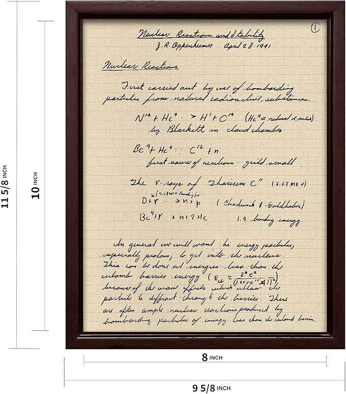Poster Master Oppenheimer Canvas - Retro Atomic Bomb Manuscript Print - Manhattan Project Art - Gift for Him, Her, Scientist - Physics Decor for Office, Library - 8x10 Brown Framed Canvas