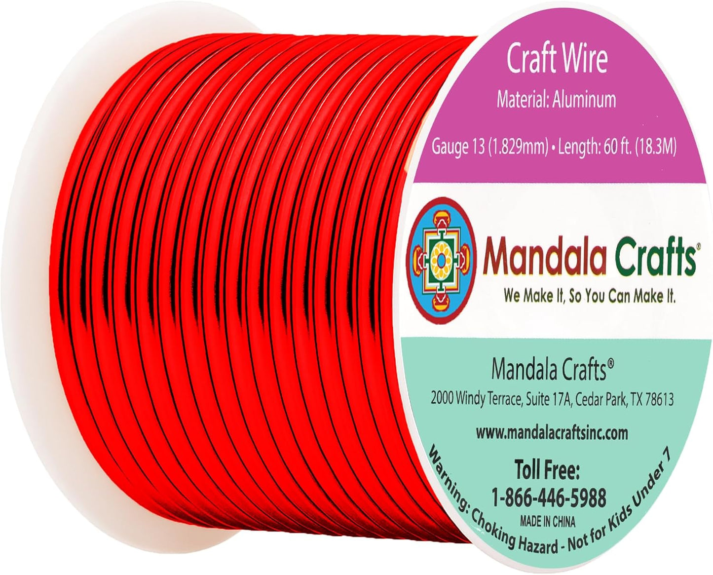 Mandala Crafts 13 Gauge Anodized Aluminum Craft Wire for Jewelry Making - 60 FT Colored Flexible Red Wire - Bendable for Bonsai Armature Crafting Sculpting - Crafty Corner