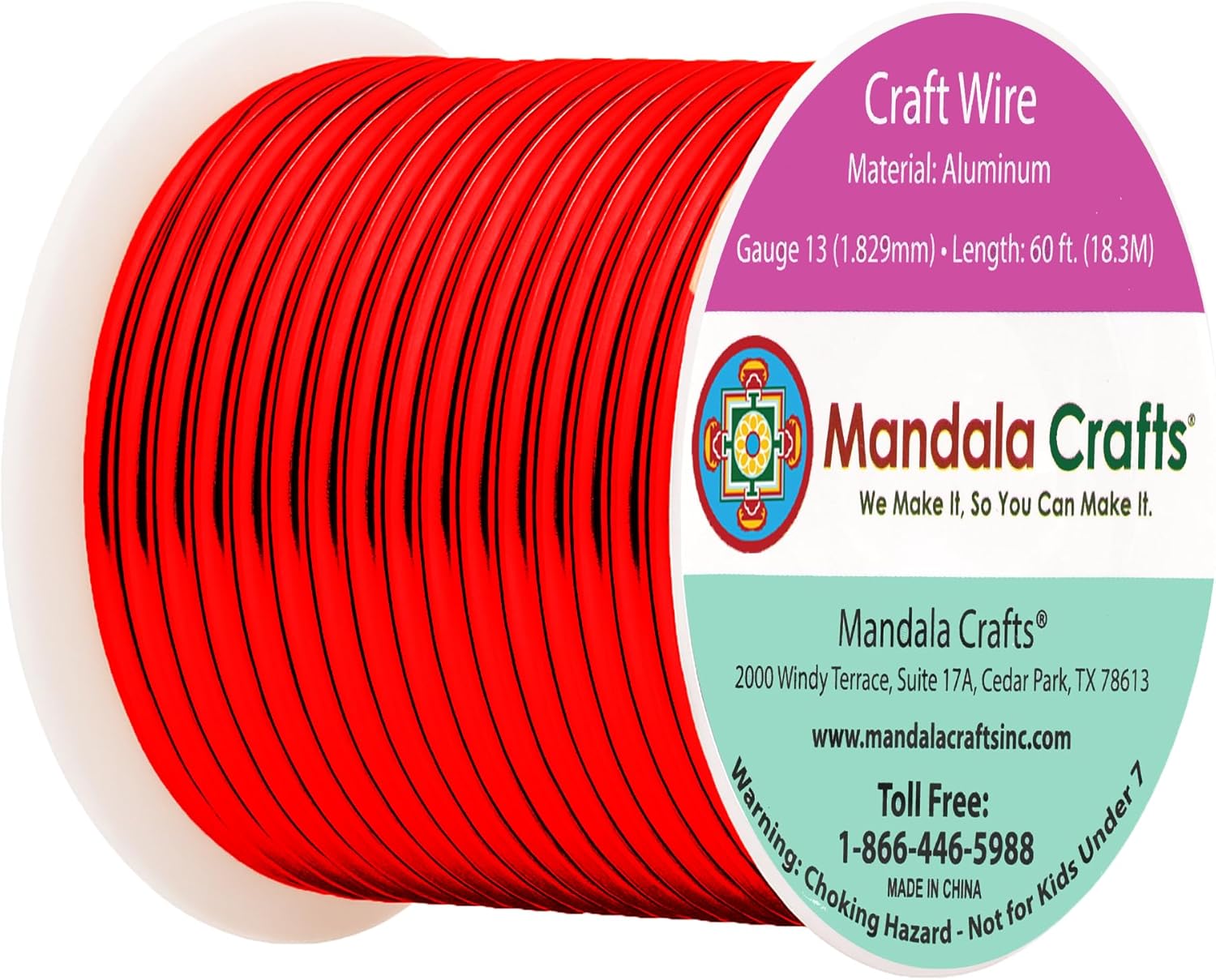 Mandala Crafts 13 Gauge Anodized Aluminum Craft Wire for Jewelry Making - 60 FT Colored Flexible Red Wire - Bendable for Bonsai Armature Crafting Sculpting - Crafty Corner