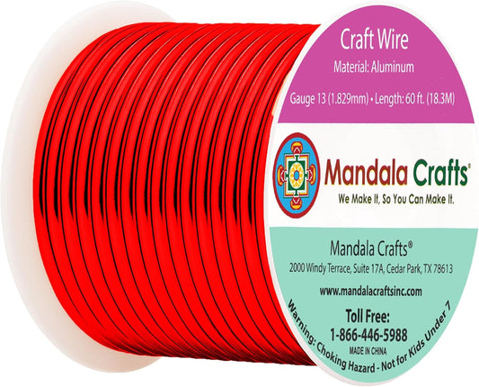 Mandala Crafts 13 Gauge Anodized Aluminum Craft Wire for Jewelry Making - 60 FT Colored Flexible Red Wire - Bendable for Bonsai Armature Crafting Sculpting - Crafty Corner