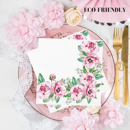 20-ct 13x13 Flowers Paper Luncheon Decoupage Napkins, 3-Ply Servilletas Printed Pink Roses Cocktail Napkin for Art, Dinner and Party, Disposable Napkins Decor