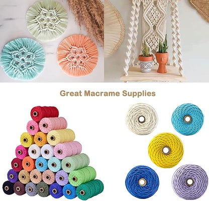 Macrame Cotton Cord 3mm x 109Yards, Yellow Natural Macrame Rope, Perfect Macrame Supplies Cotton Cord for Macrame Plant Hangers DIY Crafts (Yellow, 3mm*109Yards)