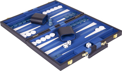 Backgammon Set 11 inch, Small - Classic Board Game for Adults and Kids with Premium Leather Case - Includes Strategy & Tip Guide (Blue)