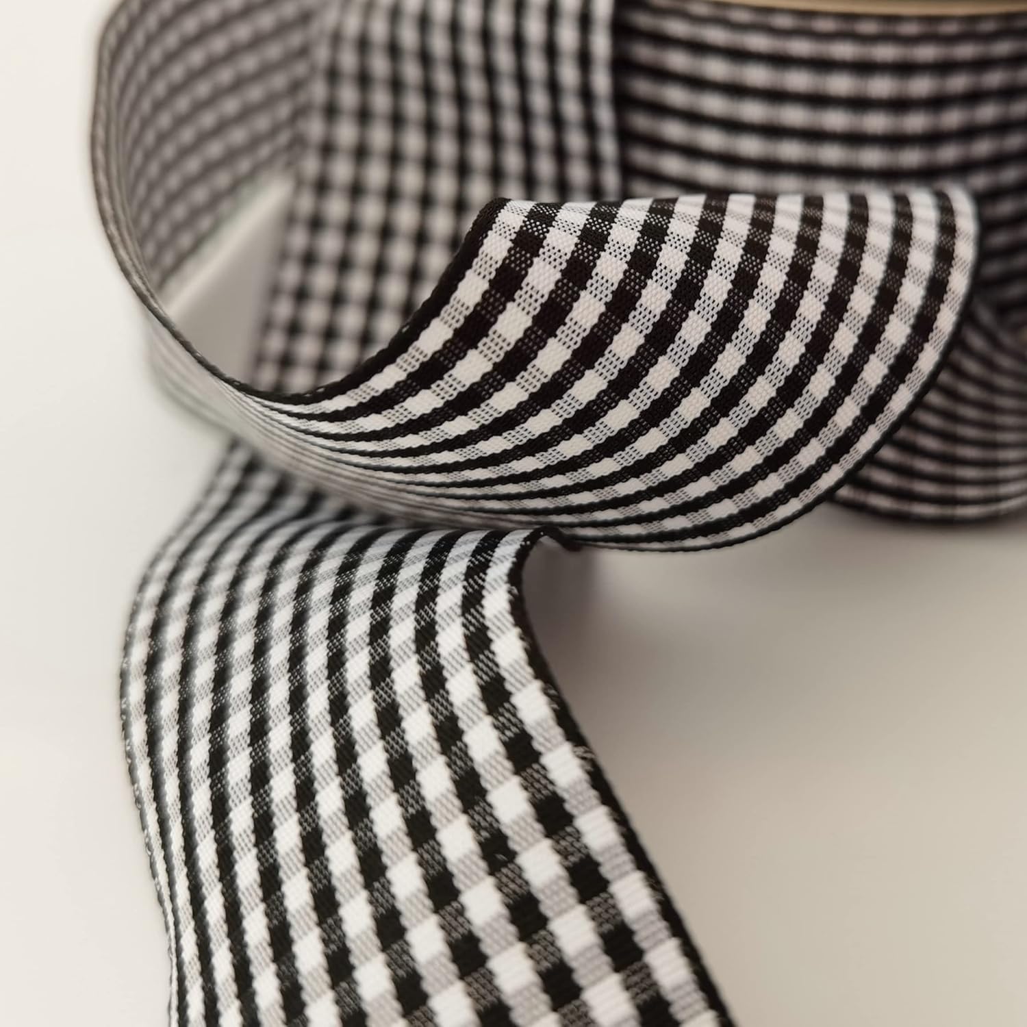 1.5 Inch Black and White Woven Edge Gingham Ribbon 25 Yards Each Roll 100% Polyester (1-1/2", Black) - Crafty Corner