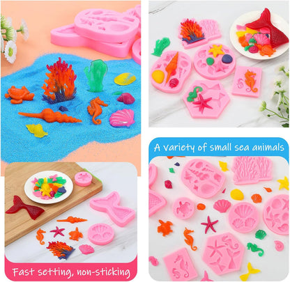 Mermaid Theme Cake Mold, Mermaid, Shell, Seaweed, Coral Silicone Mold Cupcake Toppers Mold for Candy,Chocolate,Fondant,Polymer Clay,Crafting Projects & Cake Decoration