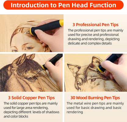 Wood Burning Tool, Wood Burner kit Pen 200~750℃, Wood Burning kit with Digital Thermometer Temperature Adjustable Temperature, 2 pyrographic Wood Burning pens, 36 Wood Burning Pen Tips - Crafty Corner