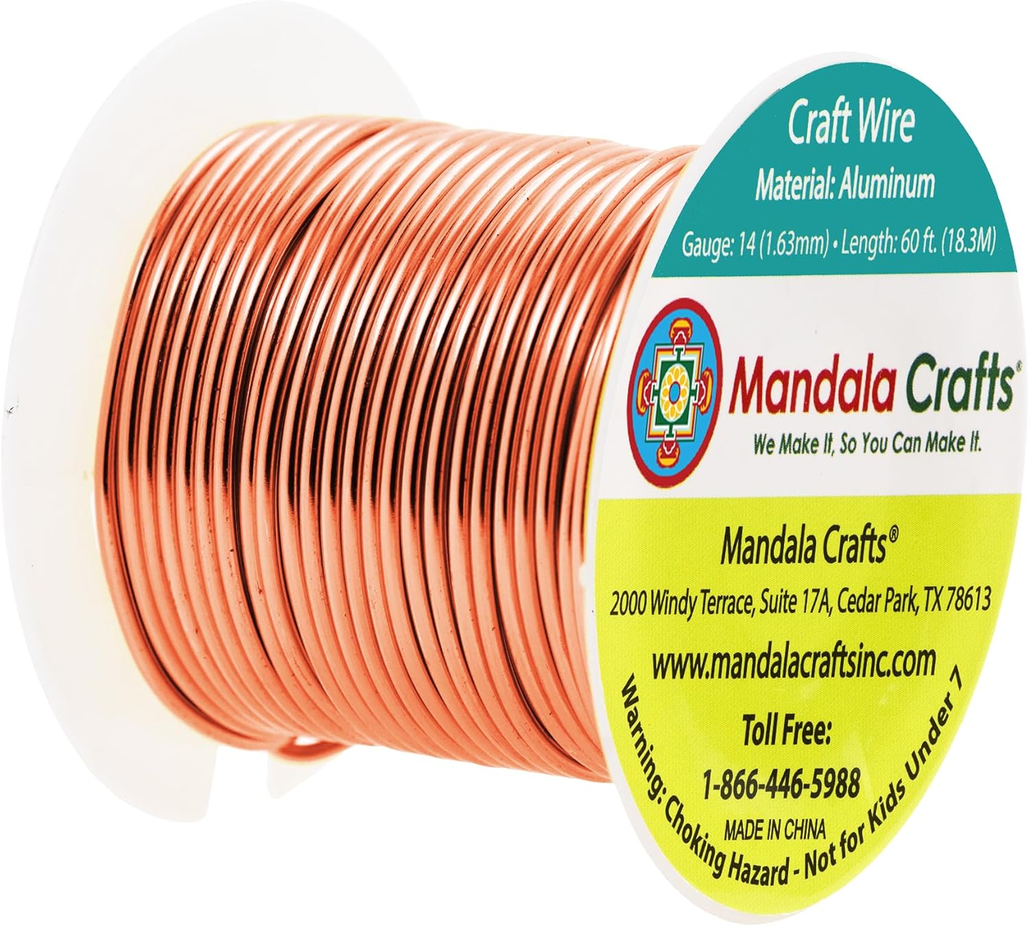 Mandala Crafts 14 Gauge Anodized Aluminum Craft Wire for Jewelry Making - 60 FT Colored Flexible Copper Tone Wire - Bendable for Bonsai Armature Crafting Sculpting - Crafty Corner