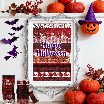 12 Rolls Halloween Washi Tape Bloody Printing Tapes Spooky Bloodstain Pattern Masking Tapes for Scrapbook Journal DIY Art Crafts Wrapping Decor 16.4FT