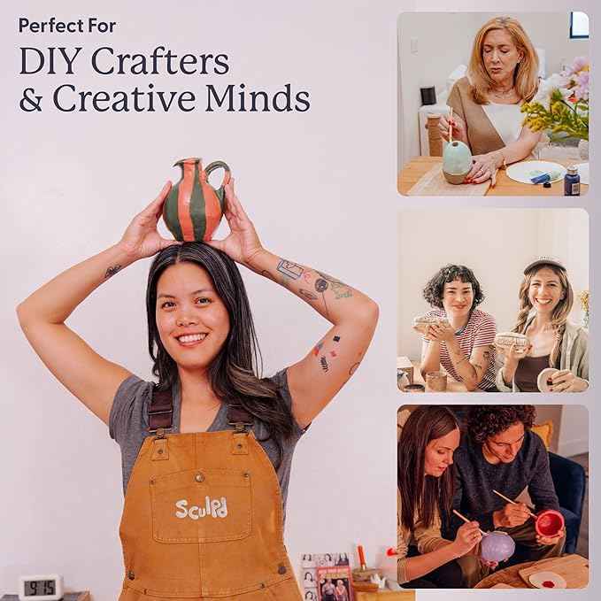 Sculpd - The Original Pottery Kit for Adults - Includes Air Dry Clay for Adults, Sculpting Tools, Varnish, Paint Brushes, Guides, Couples Date Night Arts & Crafts Set, Gloss Varnish