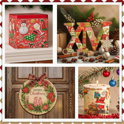 Crtiin 36 Pack 9 Styles Christmas Decoupage Napkins Assorted Christmas Decorative Decoupage Napkins Cocktail Paper for DIY Crafting Party, Each Unfolded 13 Inch