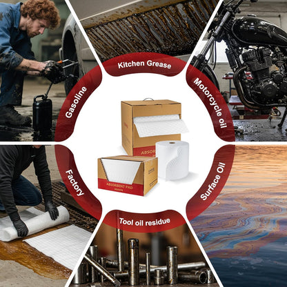 Oil Absorbent Pads | 16"x20" Oil-Only Spill Mat 100-Pack | Industrial Spill Control for Oil & Fuel(32 Gal/Box) | Repels Water Absorbing Sheets