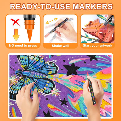 NICETY 180 Acrylic Paint Markers, Acrylic Paint Pens Brush Tip for Rock Painting, Wood, Glass, Stone, Canvas, Ceramic, Fabric - Acrylic Markers DIY Craft & Art Supplies for Adults, Artists