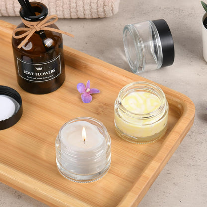 Glass Jars with Lids,Eco-Friendly Cosmetic Containers with Airtight Black Lids & Liners, Multi-Color Options for Cream, Lotion, Body Butter, DIY Skincare Travel Jars (Clear, 2oz)