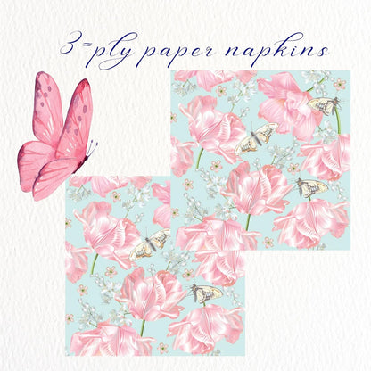 20-ct 13x13 Flowers Paper Luncheon Decoupage Napkins, 3-Ply Servilletas Printed Flower Pink Tulips Cocktail Napkin for Art, Dinner and Party, Disposable Napkins Decor