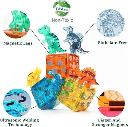 Dinosaur Magnetic Tiles Set 106PCS | STEM-Authenticated Magnet Building Blocks with Dinosaur Animals | Educational Construction Toy for Toddlers & Kids Ages 3–8 (Boys & Girls)