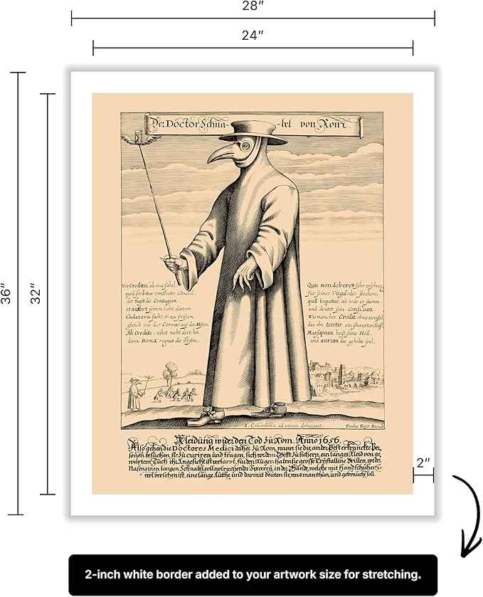 Poster Master Doctor Schnabel from Rome Canvas - Retro Plague Doctor Print - Medieval Art - Gift for Men & Women - Great Wall Decor for Dorm, Living Room or Bedroom - 24x32 ROLLED Canvas