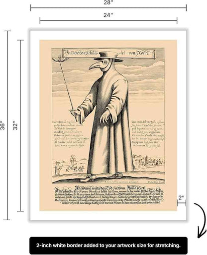 Poster Master Doctor Schnabel from Rome Canvas - Retro Plague Doctor Print - Medieval Art - Gift for Men & Women - Great Wall Decor for Dorm, Living Room or Bedroom - 24x32 ROLLED Canvas