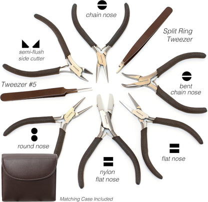 The Beadsmith Fashion Color Pliers – Set of 8 Slimline Color-Coordinated Tools – Matching Clutch in Chocolate – Jewelry Making Supply Kit to Create Necklaces, Bracelets, Earrings & More - Crafty Corner