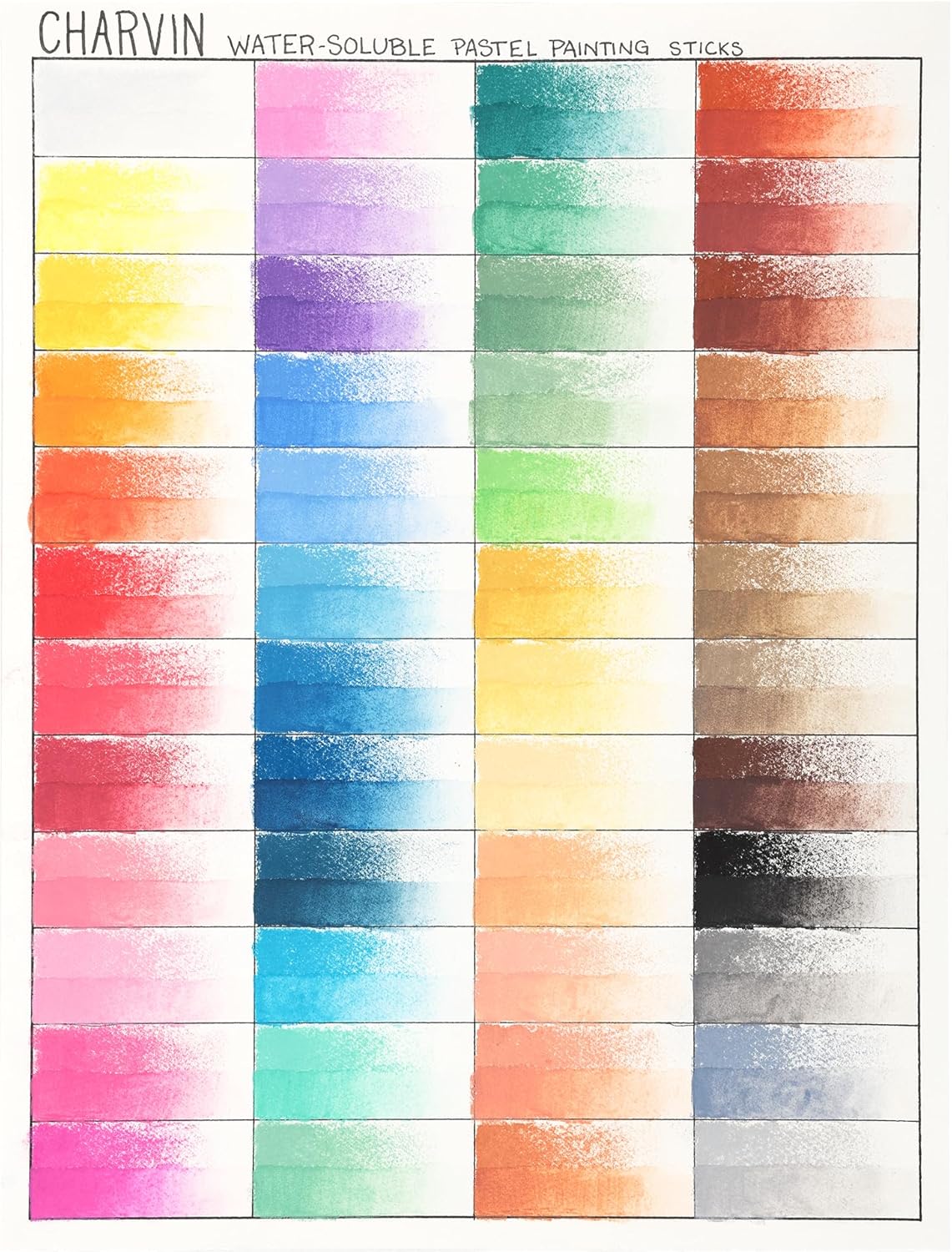 Charvin Artist Colored Chalk Pastels (Set of 48) - Water Soluble, Assorted Pastel Color Sticks for Wet, & Dry Painting