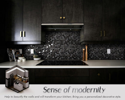 Blujellyfish Hexagon Black Tile Backsplash Metal Mosaic Wall Floor Tiles (Box of 5 Sheets)