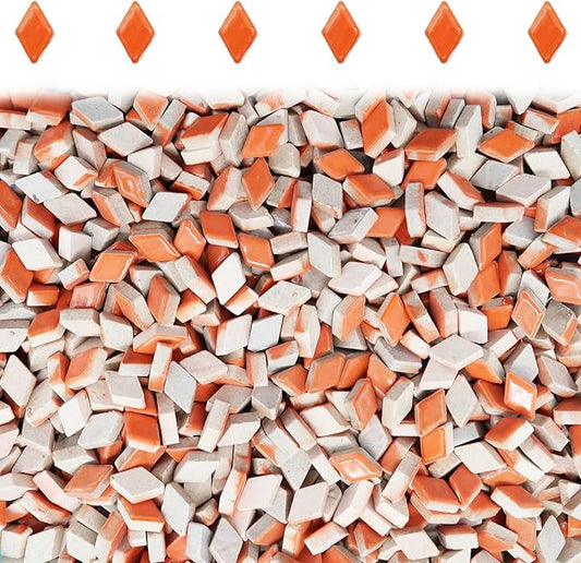 Orange 120 Pieces Diamond Ceramic Tiles for Crafts, Mosaics Tile Bulk Small Rhombus Ceramic Tiles for DIY Picture Frames Handmade Stepping Stones Coasters Crafts Decoration