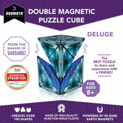 Duomoto Magnetic Transforming Cube - Shape Shifting Double Creativity Puzzle w/ 96 Rare Earth Magnets - Transforms Into Over 100 Shapes - by Fun in Motion Toys - Creators of Shashibo & Cubendi