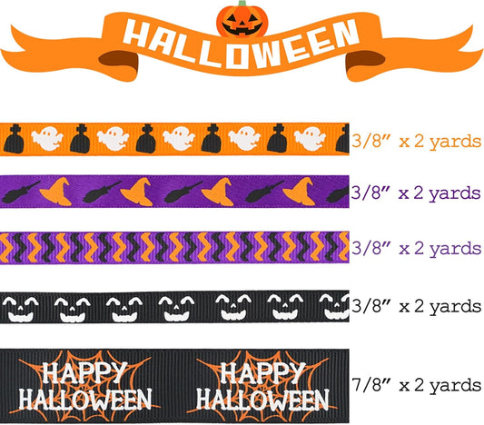 MEEDEE 3/8 inch 1 inch Halloween Ribbon Set Spooky October Ribbon Assortment 5 Rolls 10 Yards Halloween Crafts, Fall Gift Wrap, Party Decorations, Autumn Wreaths, Trim Bundle, Wreath Bow Supplies - Crafty Corner