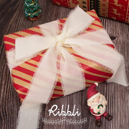 Ribbli Ivory Chiffon Ribbon 1-1/2 inch x 30 Yard Handmade Fringe Chiffon Ivory Silk Ribbon,Cream Ribbon for Wedding Invitations, Bridal Bouquets Wrapping, Flower Arrangement Decoration - Crafty Corner
