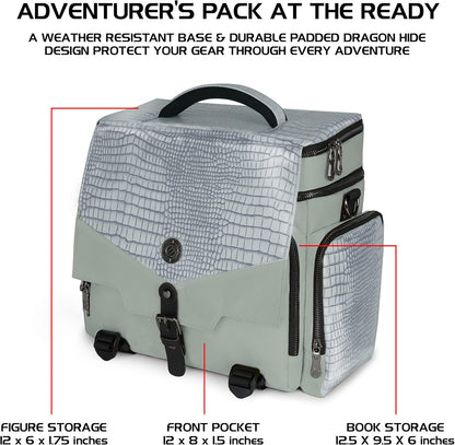 ENHANCE Travel Bag for DND Collector's Edition, Bag Compatible with Dungeons and Dragons, Battle Mat Holder, Dice Pockets and Accessories, Carry 4-8 Books (Silver Dragon)