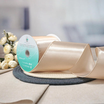 CT CRAFT LLC Satin Wired Ribbon 4 Inch x 20 Yards Champagne Gold for Christmas Home Décor Gift Wrapping Tree Topper Bow Wreath DIY Crafts, - Crafty Corner