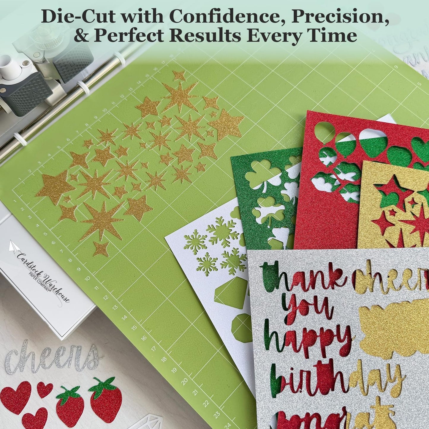 Cardstock Warehouse Diamond Print Inkjet Glitter - Premium Green Glitter Cardstock Paper – 15 Sheets, 8.5 x 11" - 104 lb/280 GSM for Inkjet Printing, Die-Cutting, Card Making, Crafts, and DIY Projects
