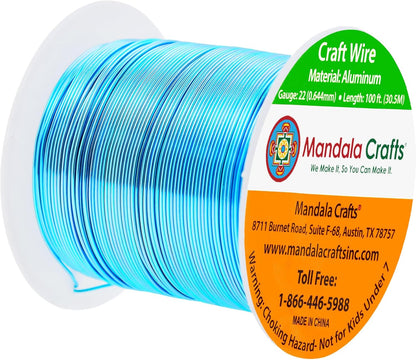 Mandala Crafts 22 Gauge Anodized Aluminum Craft Wire for Jewelry Making - 100 FT Colored Flexible Turquoise Wire - Bendable for Bonsai Armature Crafting Sculpting - Crafty Corner