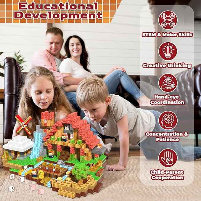 120 PCS Magnetic Blocks - Magnetic Building Blocks, Magnetic Farm Animal Homes Stacking Magnets for Kids, STEM Montessori Sensory Toys for Kids 3+ Boys and Girls Christmas Birthday Gifts