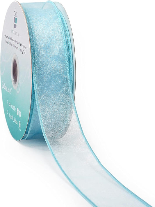 CT CRAFT LLC Sheer Organza Wired Ribbon 1.5" x 50Yards Blue for Wedding Chair Bow Flora Bouquet Gift Wrapping Christmas Tree Home Decor Wreath - Crafty Corner