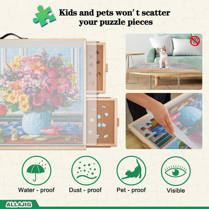 ALL4JIG 1000 Pieces 2-in-1 Tilting & Rotating Puzzle Board, 30.16" x 22.44"Adjustable Angle Puzzle Board with 4 Drawers & Clear Protective Cover, Birthday Gift for mom