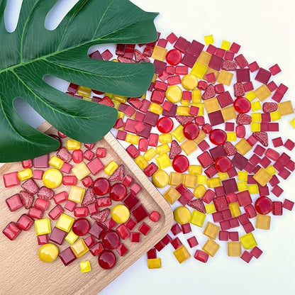 LITMIND Assorted Orange Red Irregular Crystal Mosaic Tiles, 9oz Value Pack - Perfect for Art Crafts, Mosaic Making Projects, Home Decor, and More