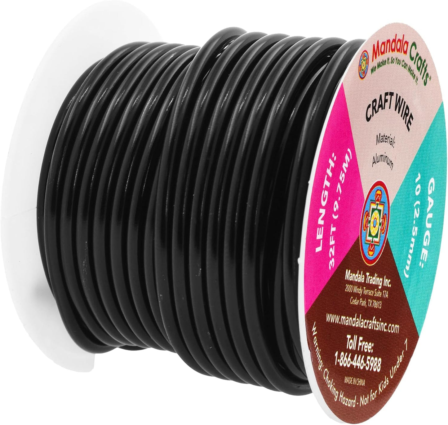 Mandala Crafts 10 Gauge Anodized Aluminum Craft Wire for Jewelry Making - 32 FT Colored Flexible Black Wire - Bendable for Bonsai Armature Crafting Sculpting - Crafty Corner