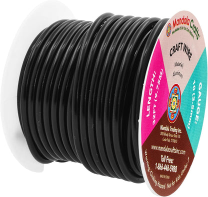Mandala Crafts 10 Gauge Anodized Aluminum Craft Wire for Jewelry Making - 32 FT Colored Flexible Black Wire - Bendable for Bonsai Armature Crafting Sculpting - Crafty Corner