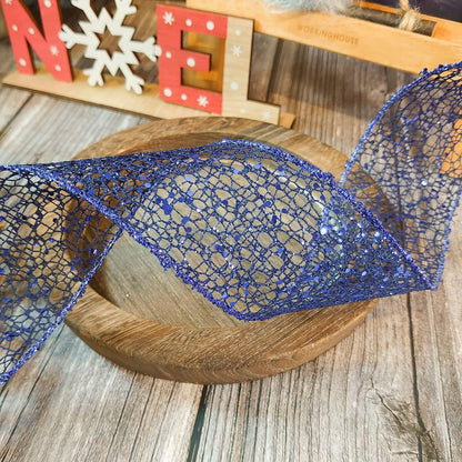 CT CRAFT LLC Sparkling Glitter Mesh Wired Ribbon 2.5" x 10 Yards Blue Navy for Christmas Home Decor Bow Gift Wrapping DIY Crafts Wreath - Crafty Corner