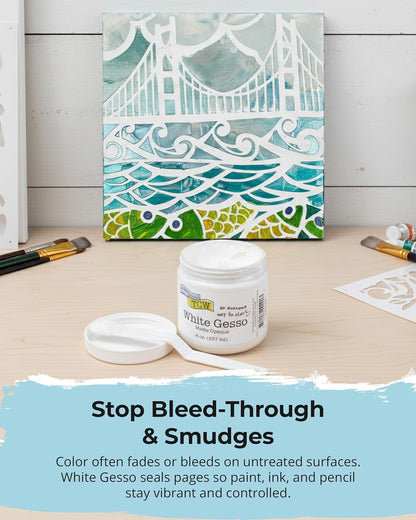 The Crafter's Workshop White Gesso Primer for Acrylic Painting -Boutique Quality, 8 oz Jar