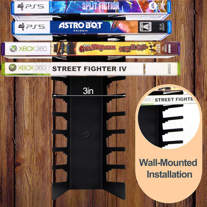 4 Pack Video Game Case Storage Wall Mount - Holds Up to 72 Disc Boxes,Metal Wall Mounted Game Case Holder for PS,DVD,Xbox Game Organizer